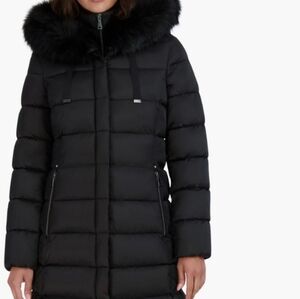 Tahari Black Hooded Puffer Jacket
